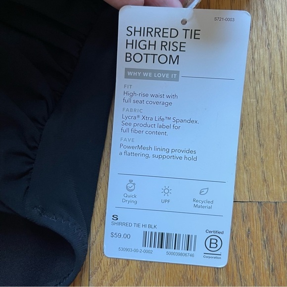 NEW Athleta Shirred Tie High Rise Bikini Bottom Black 530903 Small NWT - Picture 5 of 6